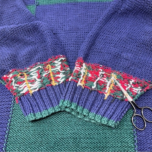 VTG Limited Oversized Hand Knit Color Block High Neck Sweater Size S Patchwork - Picture 14 of 15